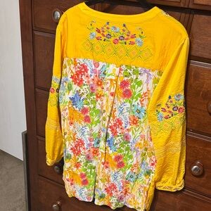 John Mark Vibrant Yellow Embroidered Blouse